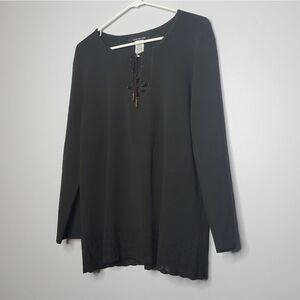 Jones New York XL Black Sweater Crochet Beaded Chest